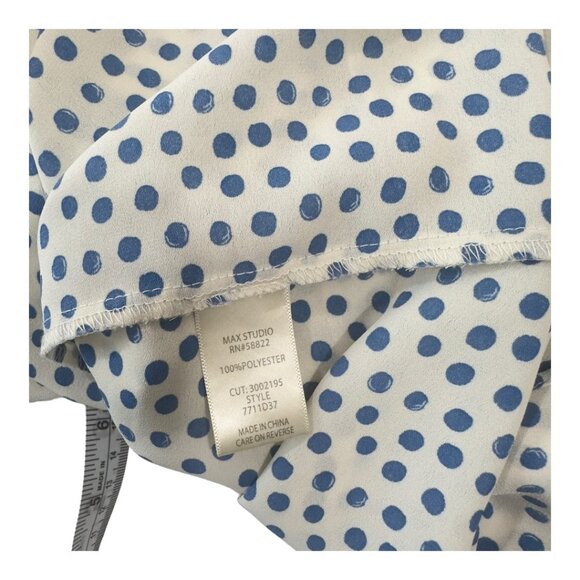 Max Studio Women SZ XL Blue Polka Dot Top Blouse Ruffle Bell 3/4 Sleeve Pullover - Picture 5 of 16